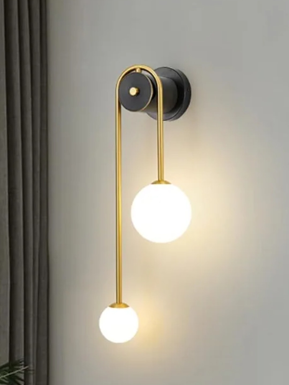 Modern Gold Double Globe Pulley Wall Sconce Light - Picture 1 of 6
